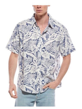 Report Collection Blue & White Tropical Leaf Button-Down Shirt